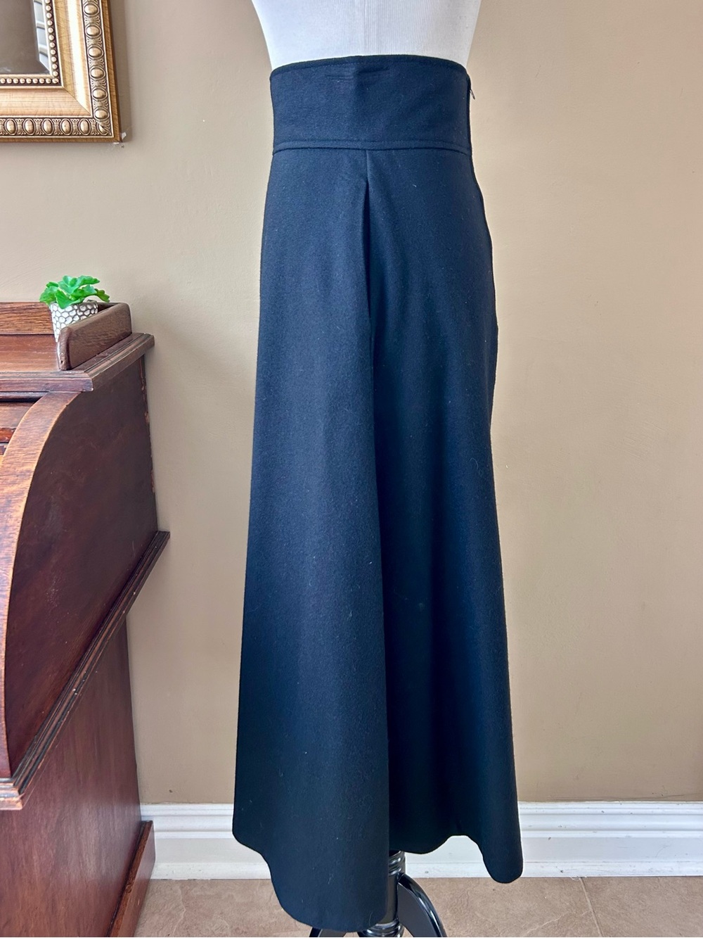 Vintage Ira Joyce Black Wool Midi Maxi Skirt A-Line Witchy High Waist Size Small - Picture 4 of 10